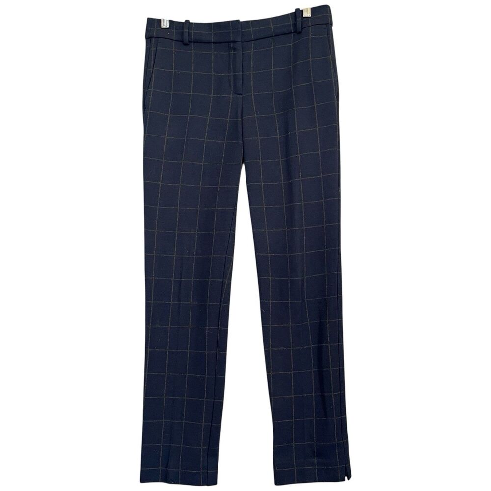 Theory Straight Plaid Trouser Pants Size 4 Windowpane Preppy Career Office Dress